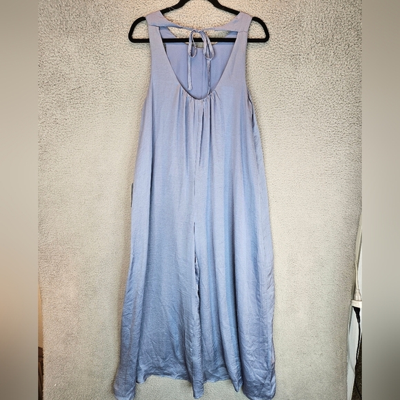 Lush Women Maxi Romper Sz S Lilac-Blue Satin Soft Lined Zip & Tie  Back Wide Leg - Picture 6 of 11